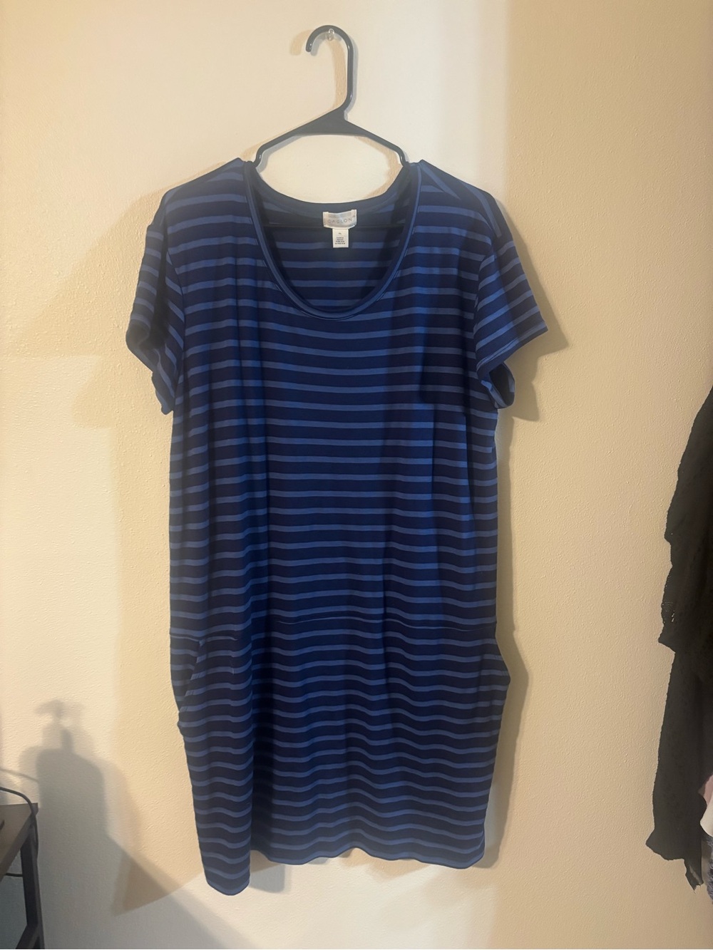 Caslon Navy and Royal Blue Striped Short Sleeve Dress with pockets